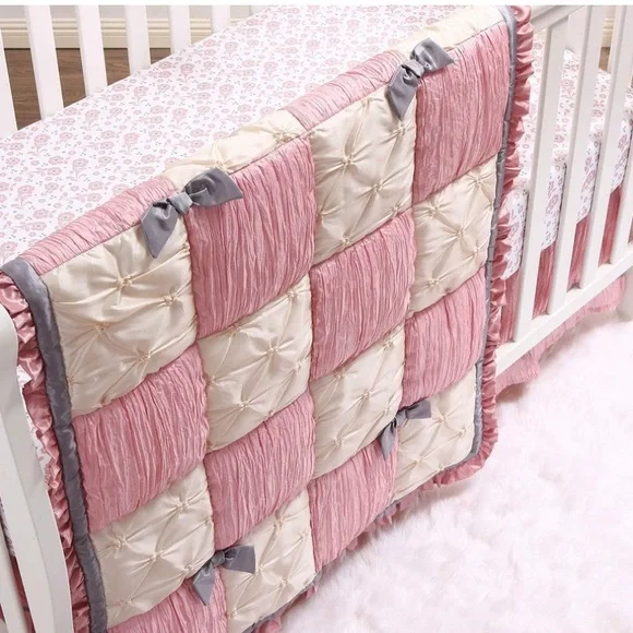 The Peanutshell Bella organic cotton crib quilt and sheet set pink, cream - Picture 3 of 17